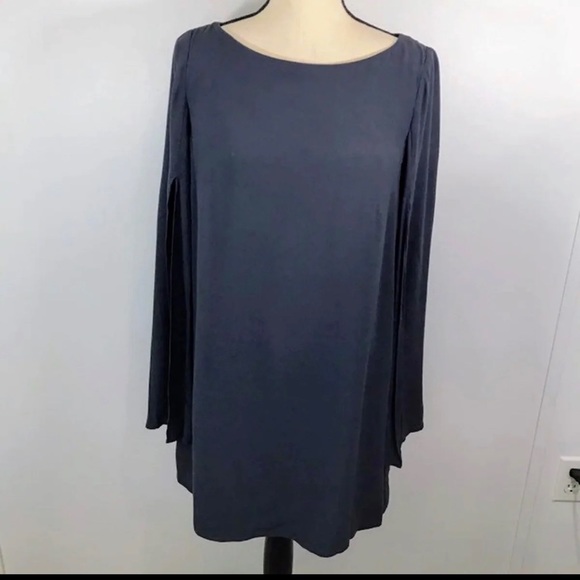 FREE PEOPLE Navy Blue Shift Cape Dress Split Long Sleeve Sz Sm EUC - Picture 4 of 11